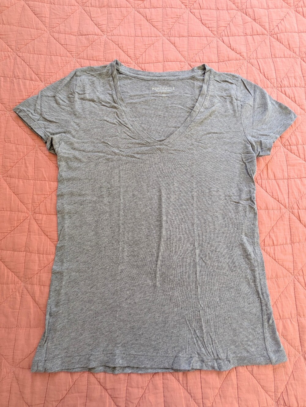 J Crew Featherweight Slim Cotton V-Neck Tee in Heather Gray - Picture 1 of 5